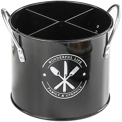 Magyone Black Metal Cooking Utensil Holder Tin Cans Kitchen Flatware Organizer Tableware Storage Container Organisers Cover