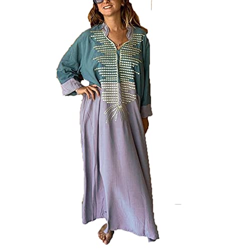 Caftan turque pour femme aux finitions brodées artisanales et couleur grise