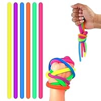 6 Pcs Elastic Fidget Noodles, Stretchy Finger Stress Relief Toys, 25cm (9.8cm), Vibrant String Toy for Kids and Adults, DIY Hand-Knit Rope Anti Stress, ADHD, Autism Sensory Toy (6 Multicoloured Bands)