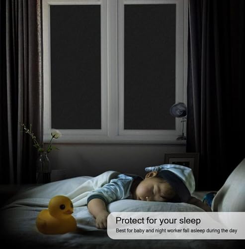 Image of CREONPrivacy Blackout Window Film, No-Glue Static Cling Black Films for Window Glass Tint Heat Control Anti UV Protective Cover Over 90% Shading for Home (20 x 240 Inch, Black Out Film)