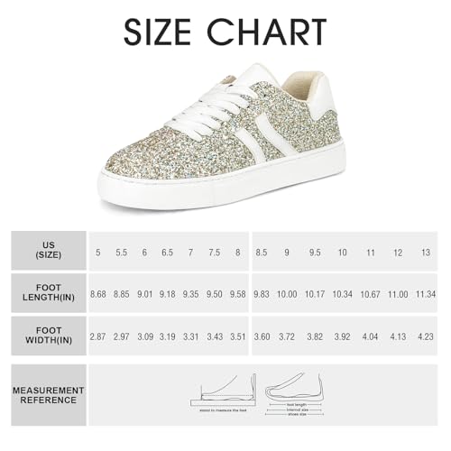 Image of Suokdil Sparkle Rhinestone Sneakers for Women - Bling Fashion Bedazzled Platform Tennis Shoes - White Glitter Sequin Wedding and Party Shoe