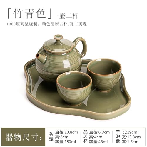 Théière et tasses de thé chinois cyan en céramique artisanale d'exception - 3