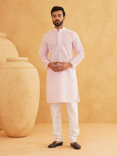 Image of SOJANYA (Since 1958 Men's Cotton Long Kurta with Geometric Embroidery - Straight Fit Diwali Festival Ethnic Outfit