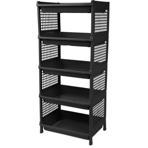 Estante Plastica Modular Multiuso 5 Prateleiras Bandeja Organizadora Com proteção Lateral (Preto)