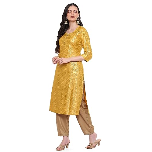 Image of Rangriti Yellow Liva Straight Printed Top for Women