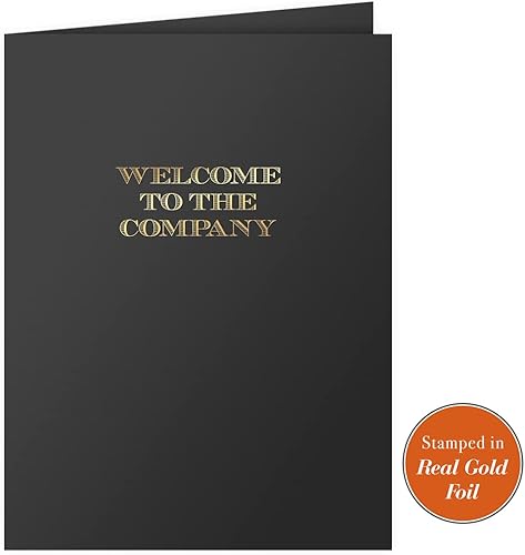 Miniatura 2 de 25 unidades, color negro, carpetas de bolsillo Welcome to The Company, con sello de lámina dorada, para profesionales de recursos humanos (9 x 12)