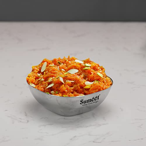 Image of Sumeet Heavy Gauge Stainless Steel Apple Square Bowl /Wati /Katori with Mirror Finish - 11cm Dia, Set of 6pc, 350ML Each - Silver