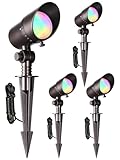 LEONLITE RGBCW Adjustable Beam Angle LED Landscape Spotlight, Low Voltage Accent Light with Stepless Adjustment, Color Changing, ETL Listed, IP65 Waterproof, Aluminum, Oil Rubbed Bronze, Pack of 4