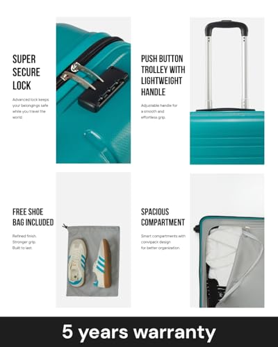 Image of SNITCH Loop Cabin Size Teal Polypropylene Hard Travel Suitcase - Trolley Bag Small & Luggage with 4 Wheels, Secure Lock & Free Shoe Bag