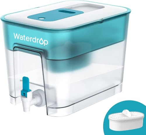 Waterdrop 200-Gallon Long-Life 40-Cup Large Water Filter Dispenser with 1 Filter, Healthy Gift for Home and Office, 5X Times Lifetime, Reduces Chlorine, PFOA/PFOS and More, BPA Free, Turquoise