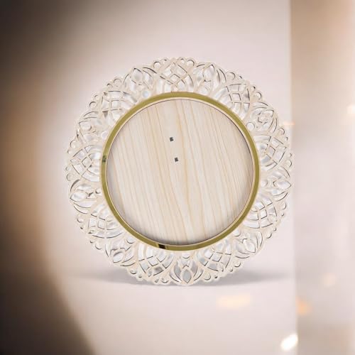 Image of Round Photo Frame | Wooden Decorative Picture Frame with Lace Laser Cut Border & Clear Acrylic Front | Wall & Tabletop Display | Premium Home Decor & Gift (21X21 Cms)