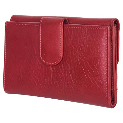 Leatherboss Genuine Leather Clutch Party Credit Debit Card Holder Wallet Purse with Coin Pocket for women, Red
