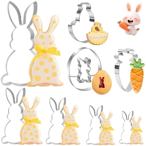 FINEVERNEK Emporte-pièces Lapin de Pâques Emporte Piece Oeuf de Pâques Lapin Grand, Set de 8 Emporte Pièces de Pâques en Acier Inoxydable, Emporte-Pièce...