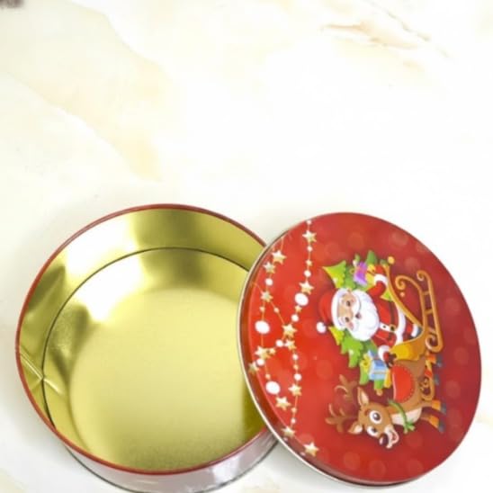 Round Christmas Gift Tin Box – Santa & Reindeer Printed Metal Storage Box for Cookies, Chocolates, Candies, Dry Fruits & Holiday Gifting Round Christmas Gift Tin Box – Santa & Reindeer Printed Metal Storage Box for Cookies, Chocolates, Candies, Dry Fruits & Holiday Gifting