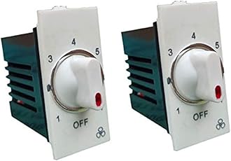 Ceilin Fan 1 Way Switch 7 Step Type Fan Regulator Use In Household, Offices, Shops, Restaurants, Hospitals And More (White) Modular(L*B = 5.5 * 2.4Cm) Pack1