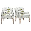 Mid Century Accent Chairs Set of 2Modern Floral Armchair Upholstered Reading Chair Comfy Linen Single Sofa Chair with Pillow for BedroomLiving RoomFireplace Beige Butterfly Pattern 2PCS