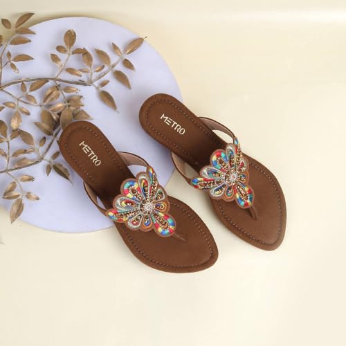 Image of Metro Women Fashion /Ethnic Embroidered Heel Slip-on Sandal