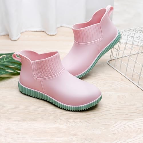 Women's Non-Slip Waterproof Flat Rain Boots | Slip-On Rubber Outdoor Work Shoes | Solid Color Design3