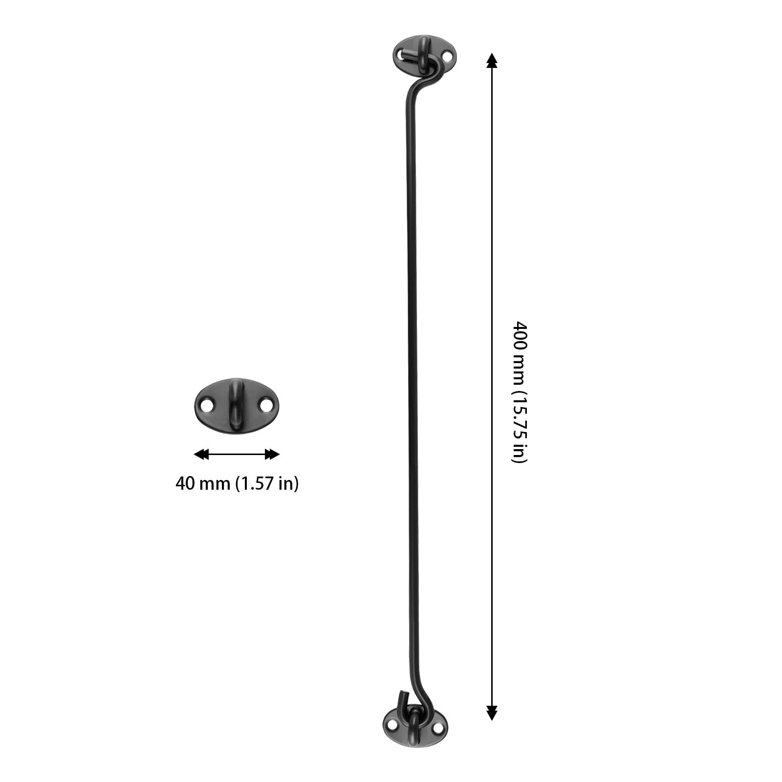 Set di 8 Ganci a Vento Neri 40 cm in Acciaio Inossidabile, Fermaporta con 32 Viti e Piastra 4x2,6 cm per Porte, Finestre e Cancelli