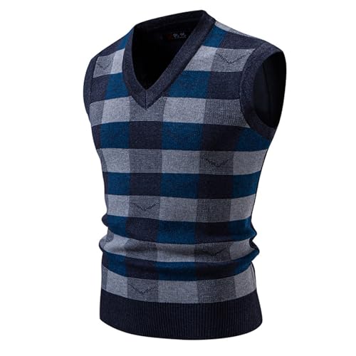 Cambkatl Men's Plaid Sweater Vest - Vintage Preppy Style V Neck Sleeveless Casual Slim Fit Pullover Knitwear Waistcoat
