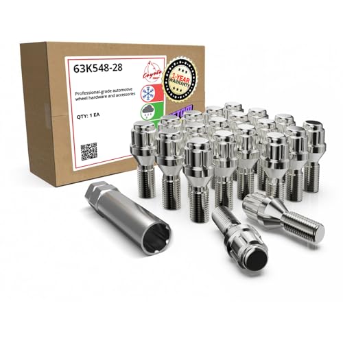 Image of Wheel Accessories Parts 20 Pcs M14 x 1.50 Thread Acorn Seat Spline Lug Bolt Chrome Finish 28mm Shank Length Car Spline fits Land Rover Range Rover | Volvo S60 S90 XC40 XC60 XC70 XC90 | Older BMW