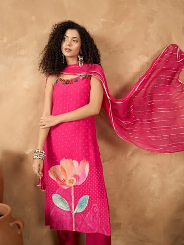 Image of Varanga Women's Everyday Kurta Sets | Sleeveless Comfort Straight Printed Kurta Sets | Silk Blend With Dupatta Ethnic Co-ord