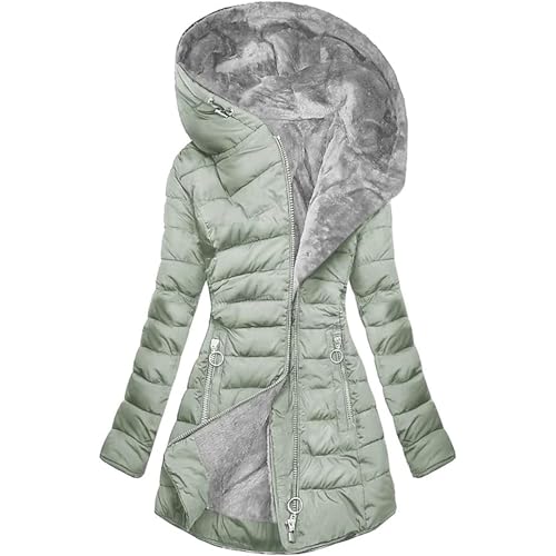 Abrigos de invierno para mujer con capucha con forro polar grueso y acolchado sherpa, chaquetas cálidas de moda 2025, Verde claro, 3XL