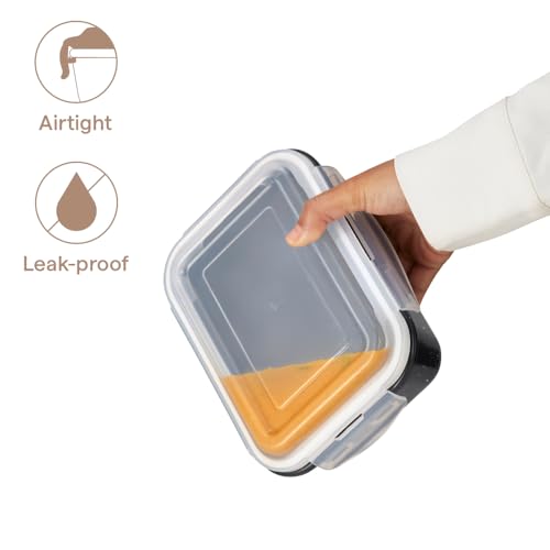 Image of Borosil 1.52 L Pebble Black Food Storage Container with Air Tight Lid | Rectangle Shape Borosilicate Glass Organiser | Microwave & Dishwasher Safe | For Fridge, Kitchen Storage