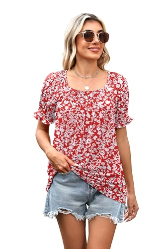 Image of WIHOLL Womens Short Sleeve Square Neck Summer Tops Dressy Casual Blouses Trendy Clothes 2026