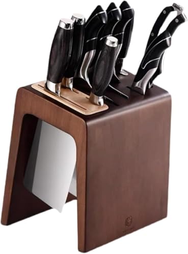 「【FUMAOYU】 ?木製包丁スタンド|防湿・防カビ・防錆 通気構造|7 本包丁 + 研ぎ棒 + はさみ収納 大容量|キッチン整理に最適 実用的で簡単に使い」