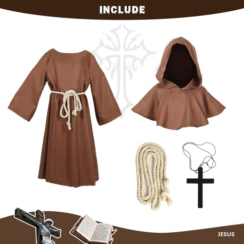 Disfraz completo de monje medieval para niños miniatura 3