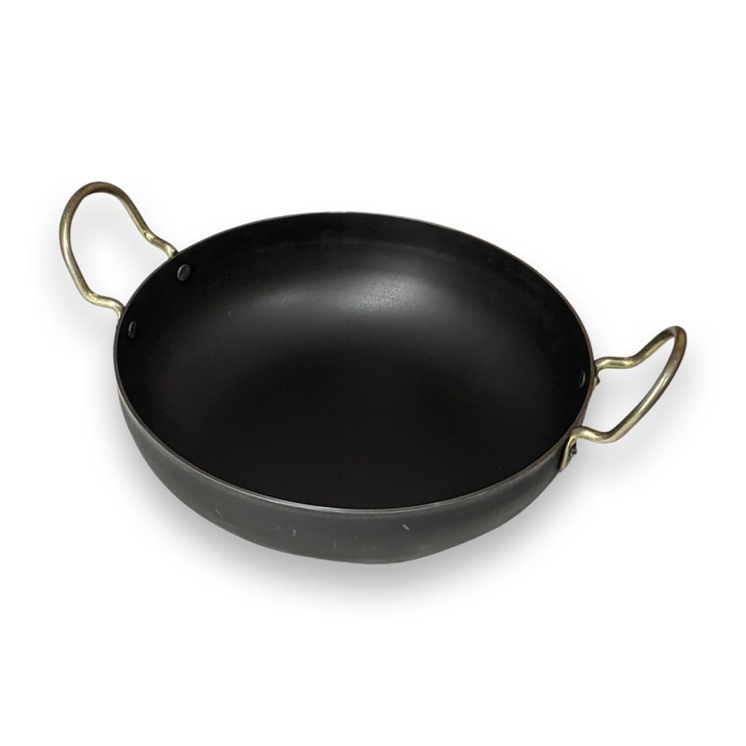 VALGHA VALAMUDAN AGRI ENGINEERING Iron Kadai for Cooking & Deep Frying with Strong Bend Handle|Gas & Induction Friendly|Pre-Seasoned,Naturally Non-Stick (5 Inches)