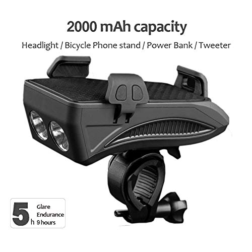 Preisvergleich Produktbild QWERDF Fahrradlampen-Set, wiederaufladbar, mit 4 Funktionen, Handyhalterung, stoßfest, mit Powerbank, superhelle LED-Taschenlampe für Radfahren schwarz