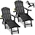ZHUSI Folding Adirondack Chairs Set of 2 with Retractable Ottoman, Adjustable Adirondack Chair with 2 Cup Holders, Outdoor Chairs for Porch Patio Lawn Balcony Weather Resistant, Black