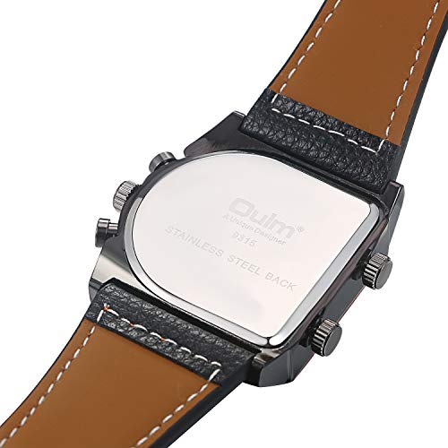 Men's 3 Time-Zone Supported, Japan Quartz, Large Face Military Army Leather Watch(Orange) #TOP4