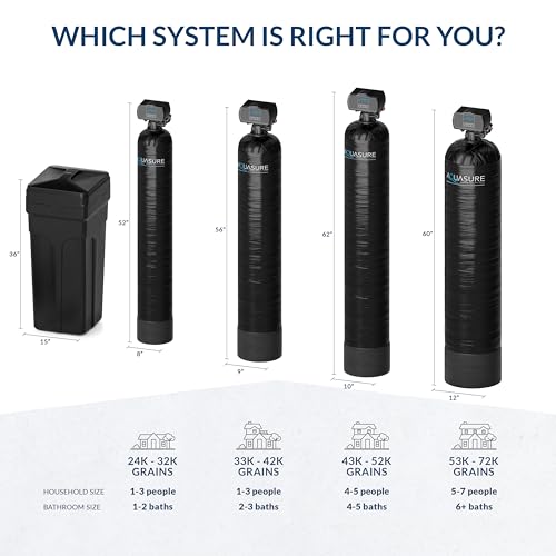 Image of Aquasure Harmony Series 72,000 Grains Whole House Water Softener Bundle with Automatic Digital Control Head and Triple Purpose Sediment /Carbon /Zinc Filter System | Reduces Hardness (for 6+ bathrooms)
