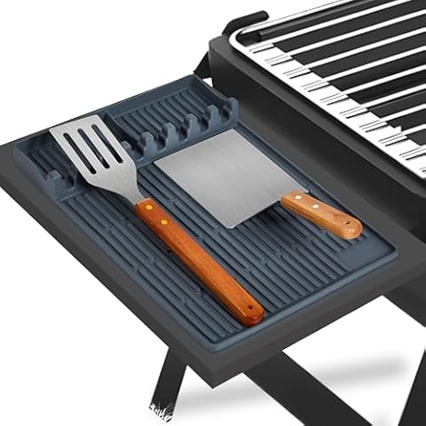 ISSEVE Silicone Griddle Tools Mat for Blackstone Griddle Accessories, Large Silicone Spatula Mat with Drip Pad, BBQ Grill Mat for Outdoor Kitchen, Cooking & Countertop Grey Cover