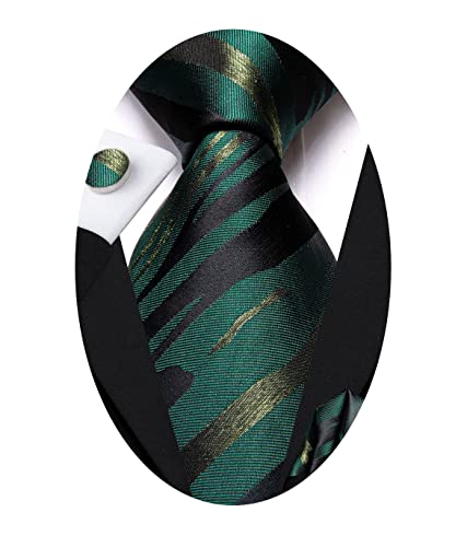 Image of Hi-Tie Men Ties Sets Silk Stripe Paisley Necktie Pocket Square Cufflinks for Business Wedding