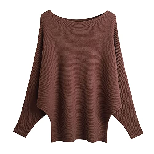 Image of EDSTAR Women Dolman Batwing Sleeves Knitted Sweaters Winter Boat Neck Pullovers Tops