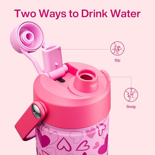 Image of ENCOOL Insulated Water Bottle with Straw Stainless Steel Water Bottle, Leak-Proof, BPA-Free, Keeps Cold for 24 Hours for Sports, Travel, School (26 oz, Sweet Hearts Pink x Pink)