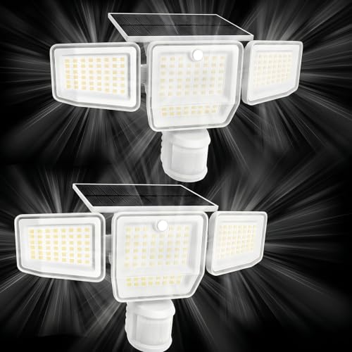 SZPOWER 6000LM Solar Flood Lights Outdoor, 4 Heads with Large Motion Sensor