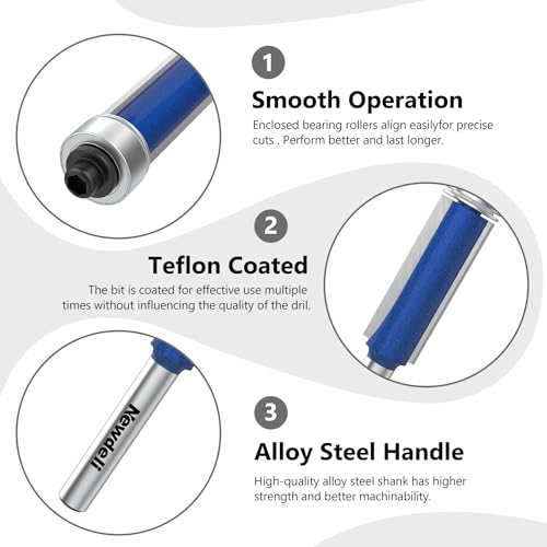 Newdeli BLUEZC 4Pcs Flush Trim Router Bit Set 1/4 Inch Shank thumb #2