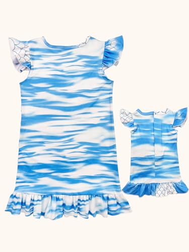 Bow Dream Girl Dress Cute Cartoon Party Birthday Holiday Matching Clothes for Girls Blue Mermaid2