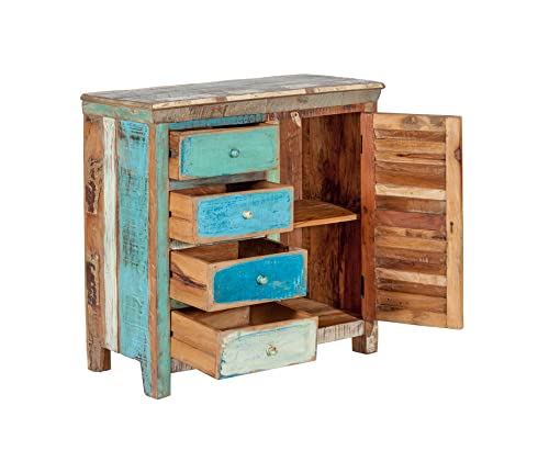 Image of Solid Wooden Vistoso 4 Drawers Chest of Drawers | Wooden Storage Cabinet | Reclaimed Wood, Finish- Multicolour Distressed