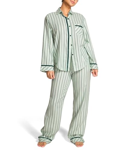 Victoria's Secret PINK Women's Flannel Pajama Set, Green Stripe, XS - image 1