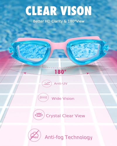 Image of Aegend Kids Swim Goggles, Pack of 2 Swimming Goggles for Children Boys & Girls Age 3-14, White-blue & Pink-blue