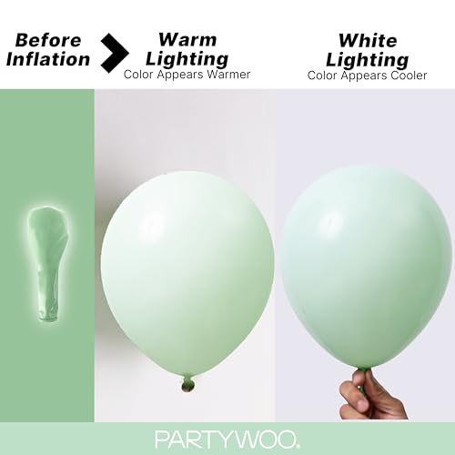 Image of PartyWoo Light Green Balloons 140pcs Different Sizes Pack of 18 12 10 5 Inch Mint Pastel Peppermin Green Balloon Arch Kit for Baby Shower Spring Forest Birthday Party Decorations Green-Q06