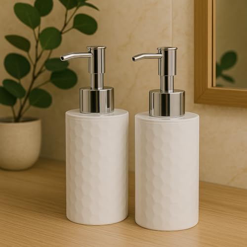 Image of Homestrap Set of Two Plastic Soap Dispensers | Multi-Purpose Liquid Dispensers| Dispenser for Bathroom, Kitchen & Sink | Shampoo, Sanitizer, Lotion Dispensers| Rust-Free & Easy Refill Pump Design