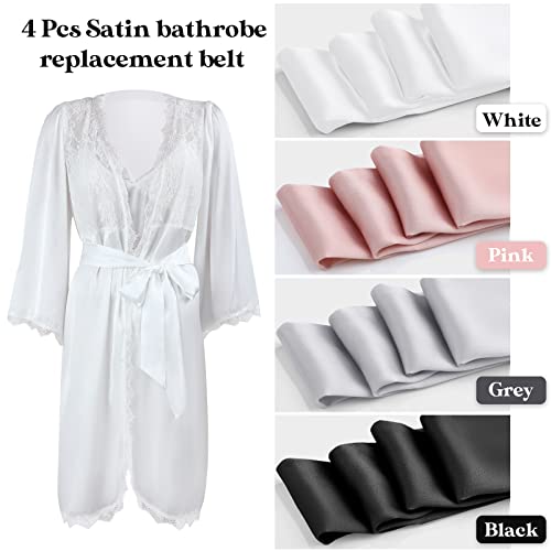 Sintege 4 Pcs Satin Robe Belt Replacement Bathrobe Waist Belt Long Sash for Wedding Dress Bridal Waist Special Occasion Accessories for Women Girls, 79 x 2 Inches, Black, White, Grey, Pink2
