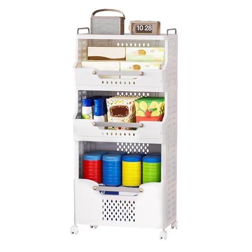 pupustar Laundry Basket with Wheels,Plastic,3-Tier Rolling Laundry Hamper